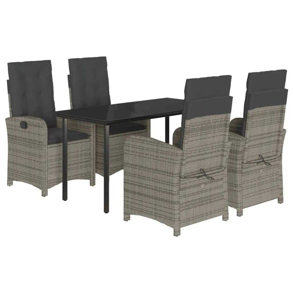 Garden Dining Set 5 Piece Outdoor Furniture Grey Poly Rattan with Cushions