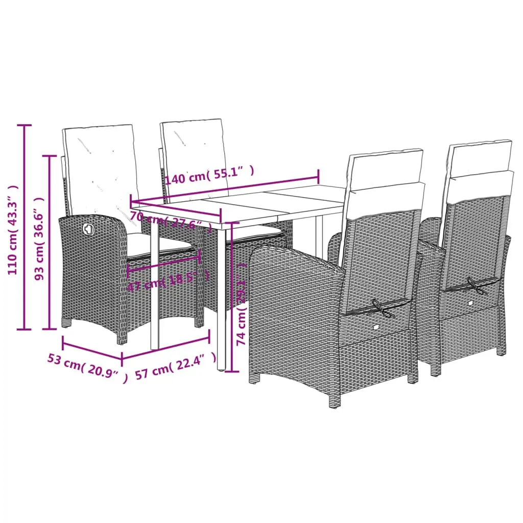 Garden Dining Set 5 Piece Outdoor Furniture Grey Poly Rattan with Cushions