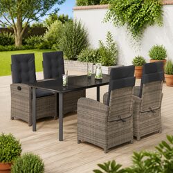 Garden Dining Set 5 Piece Grey Poly Rattan Outdoor Furniture Patio with Cushions