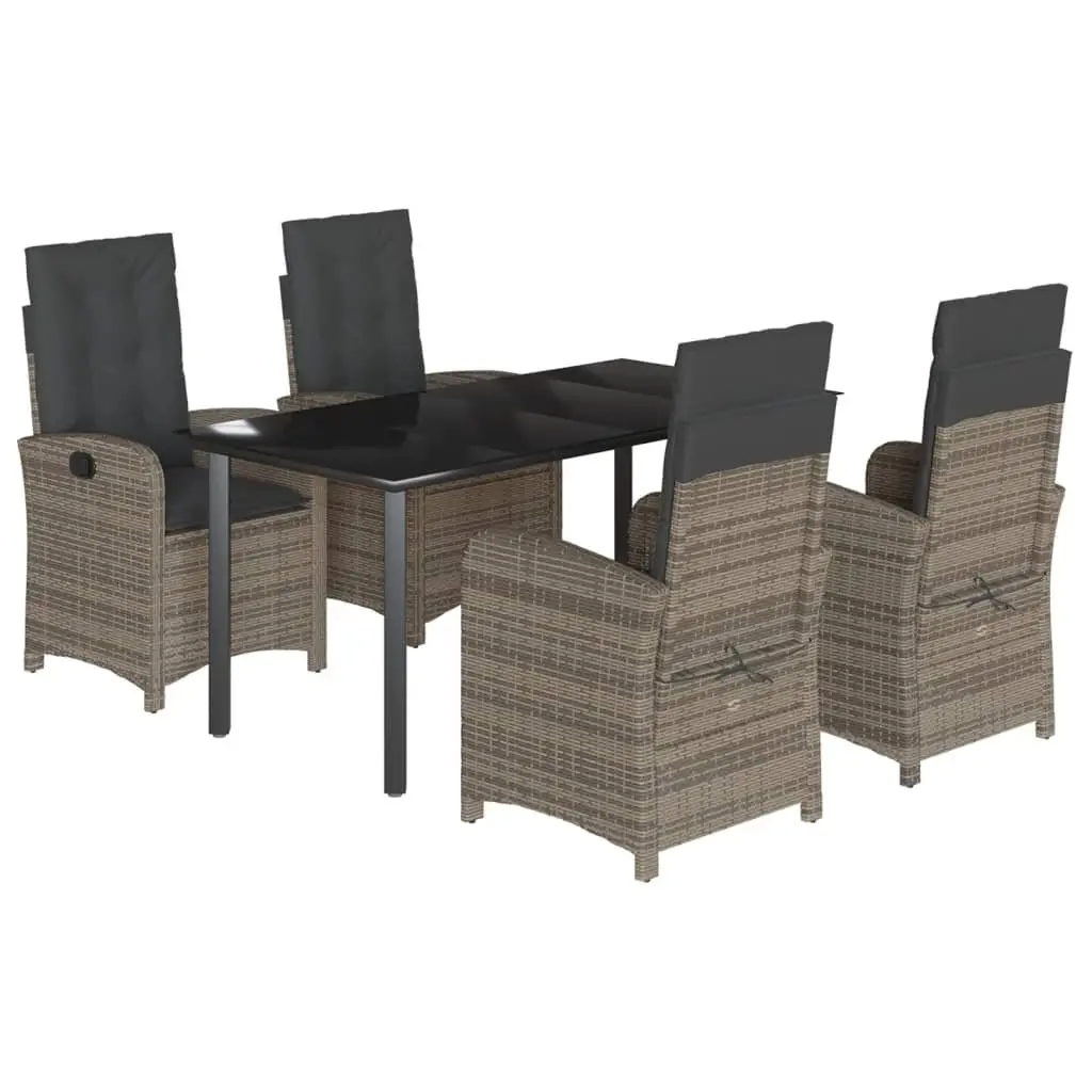 Garden Dining Set 5 Piece Grey Poly Rattan Outdoor Furniture Patio with Cushions