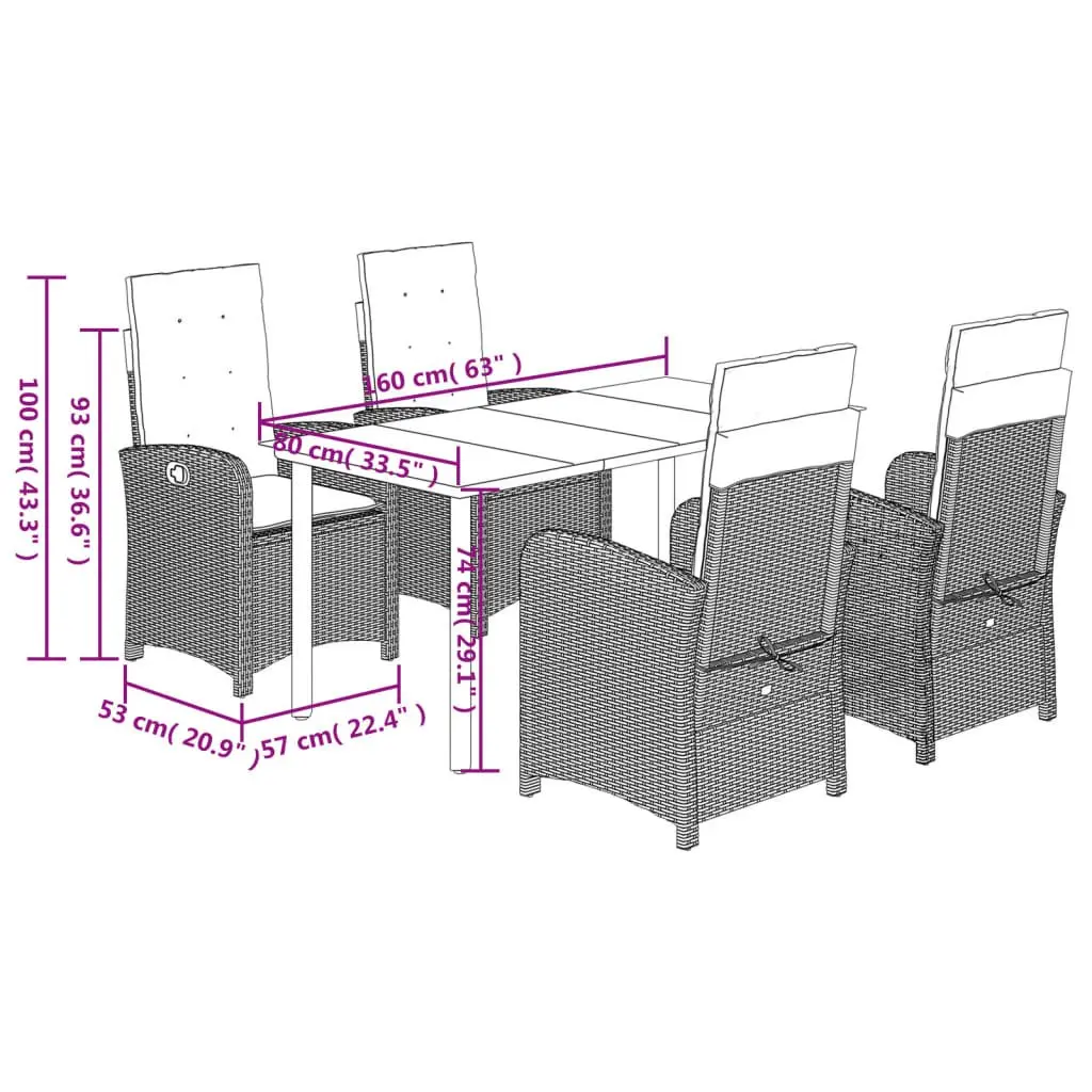 Garden Dining Set 5 Piece Grey Poly Rattan Outdoor Furniture Patio with Cushions