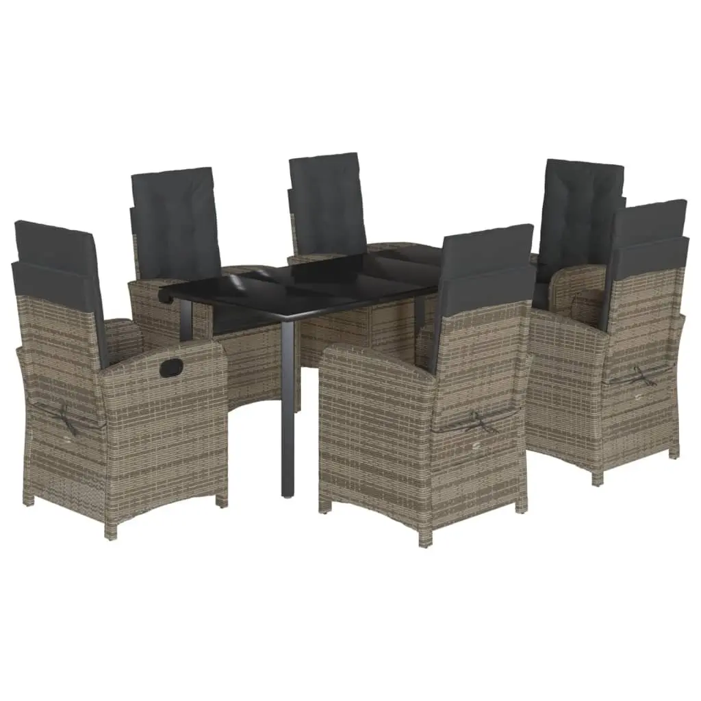 7 Piece Garden Dining Set Poly Rattan Grey Outdoor Patio Furniture with Cushions