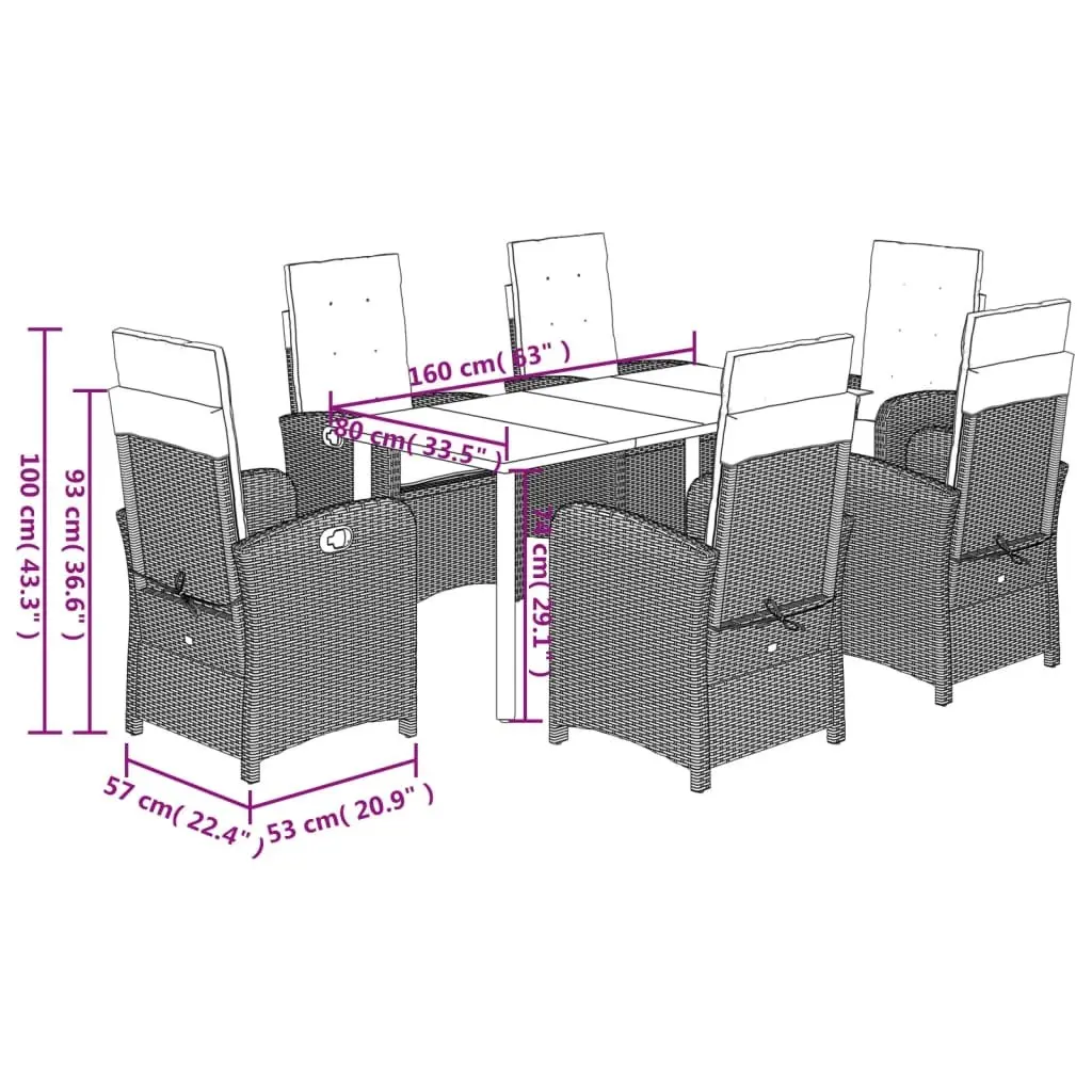 7 Piece Garden Dining Set Poly Rattan Grey Outdoor Patio Furniture with Cushions