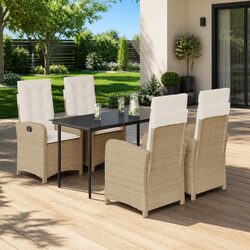Garden Dining Set 5 Piece Outdoor Furniture Patio Table Chairs Cushions Beige