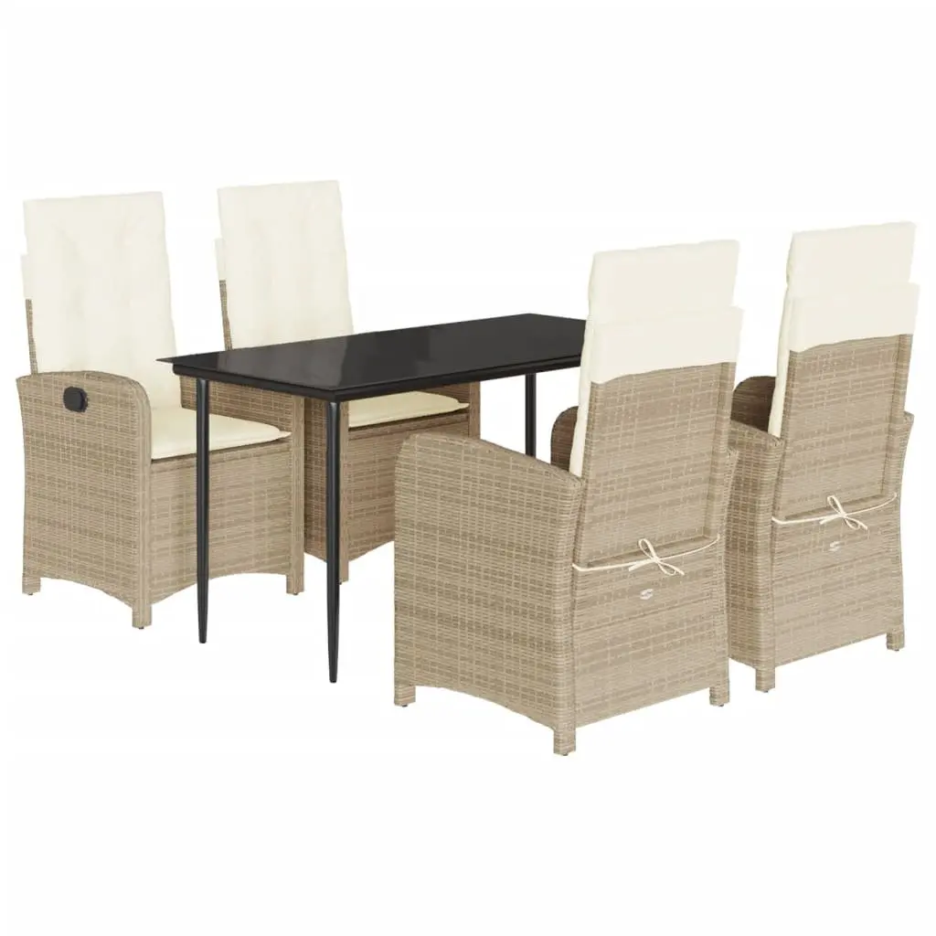 Garden Dining Set 5 Piece Outdoor Furniture PE Rattan Cushions Beige
