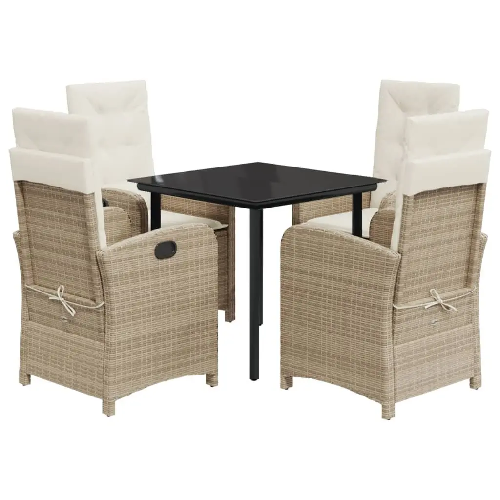Garden Dining Set 5 Piece Outdoor Furniture PE Rattan Adjustable Backrest Beige
