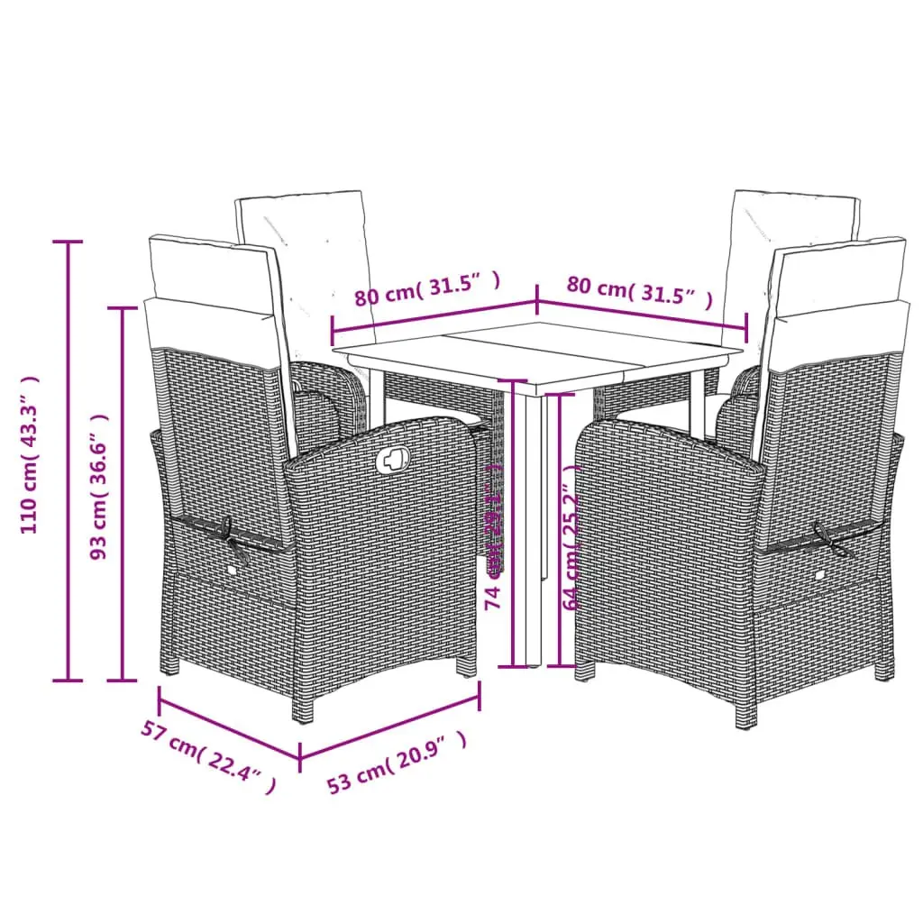 Garden Dining Set 5 Piece Outdoor Furniture PE Rattan Adjustable Backrest Beige