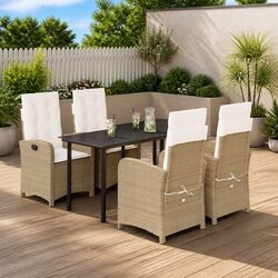 Garden Dining Set 5 Piece Outdoor Furniture Poly Rattan Chair Table Patio Beige