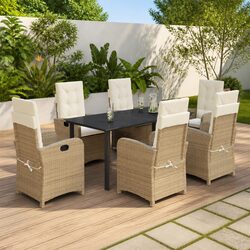 Outdoor Garden Dining Set 7 Piece Beige Poly Rattan Patio Furniture with