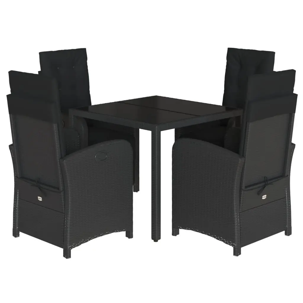 5 Piece Outdoor Dining Set with Cushions Black Garden Furniture Rattan Patio