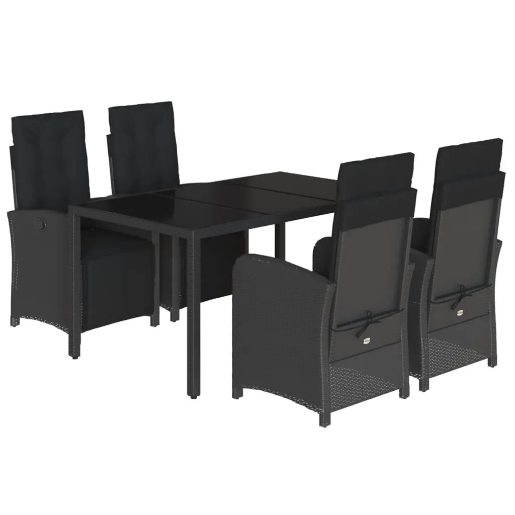 5 Piece Outdoor Garden Dining Set Poly Rattan Chairs Table Cushions Black