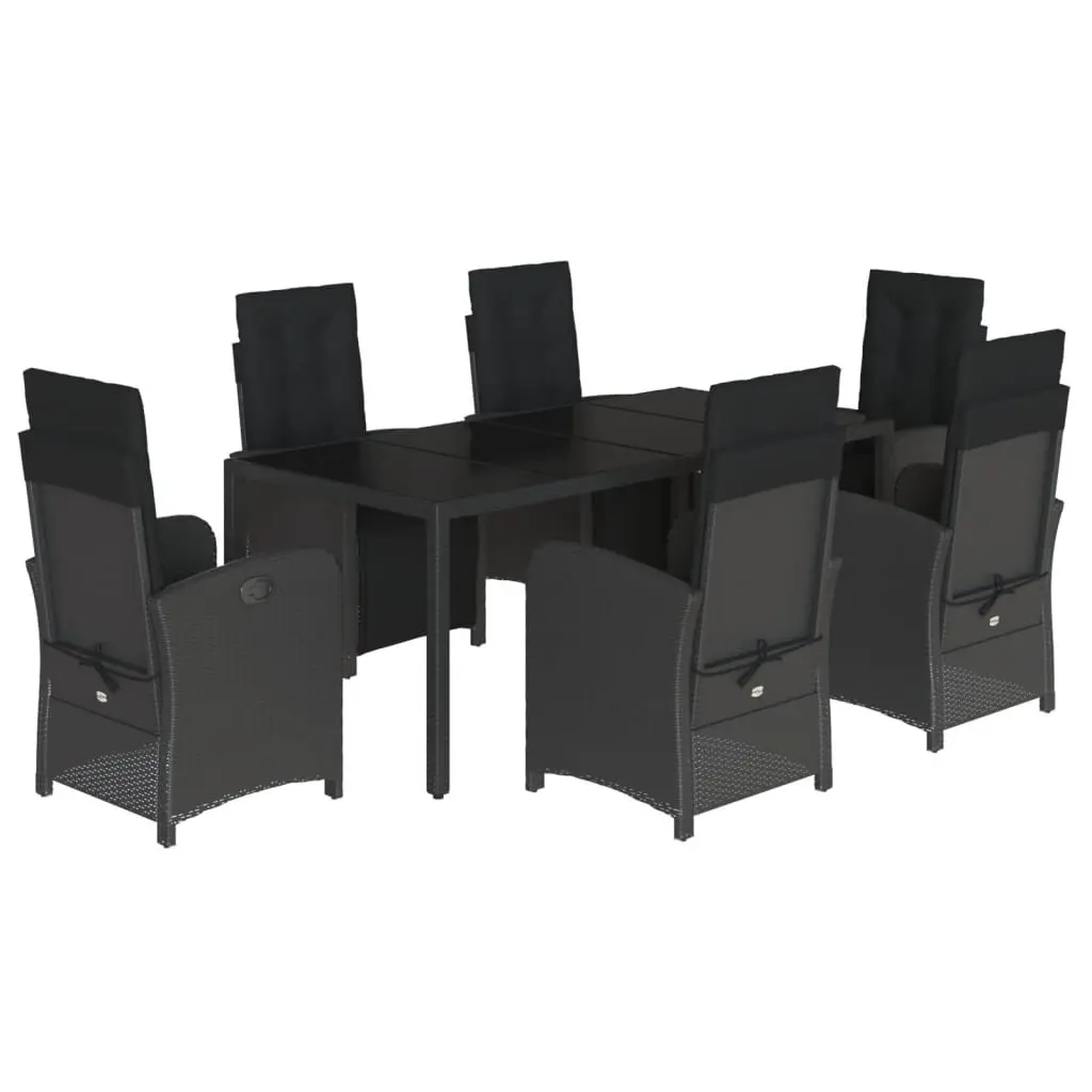 7 Piece Outdoor Garden Dining Set with Cushions Black Poly Rattan Furniture