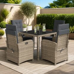 5 Piece Garden Dining Set Outdoor Furniture with Cushions Grey Poly Rattan