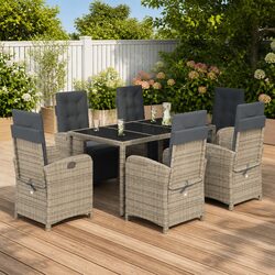 Garden Dining Set 7 Piece Outdoor Furniture Grey Poly Rattan Table Chairs