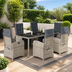 7 Piece Garden Dining Set Grey Poly Rattan Outdoor Furniture with Cushions