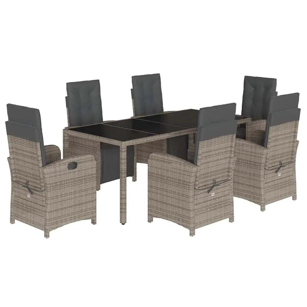 7 Piece Garden Dining Set Grey Poly Rattan Outdoor Furniture with Cushions