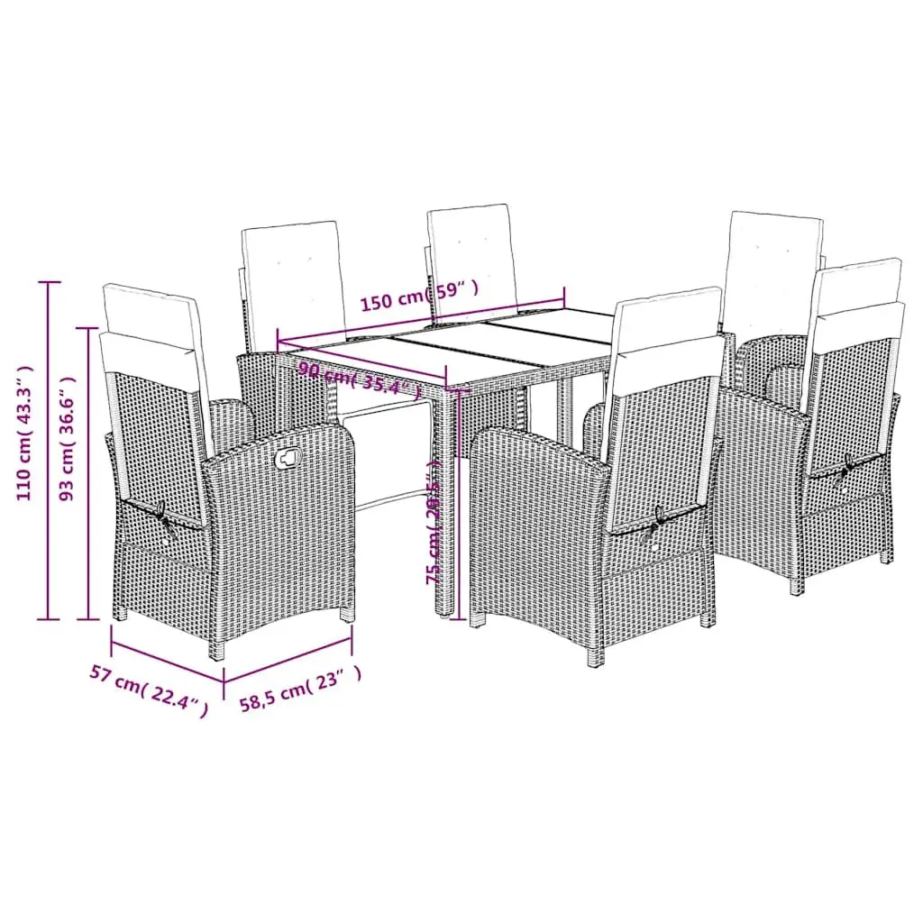7 Piece Garden Dining Set Grey Poly Rattan Outdoor Furniture with Cushions