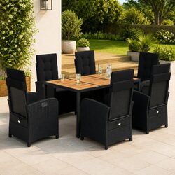 Garden Dining Set 7 Piece Outdoor Furniture Black Poly Rattan with Cushions