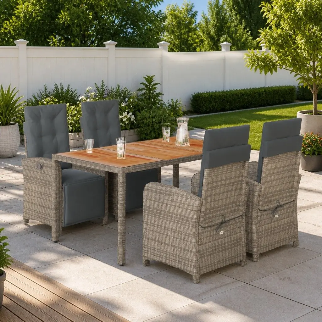 Garden Dining Set 5 Piece Outdoor Furniture Grey Poly Rattan Table Chairs