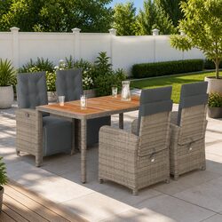 Garden Dining Set 5 Piece Outdoor Furniture Grey Poly Rattan Table Chairs