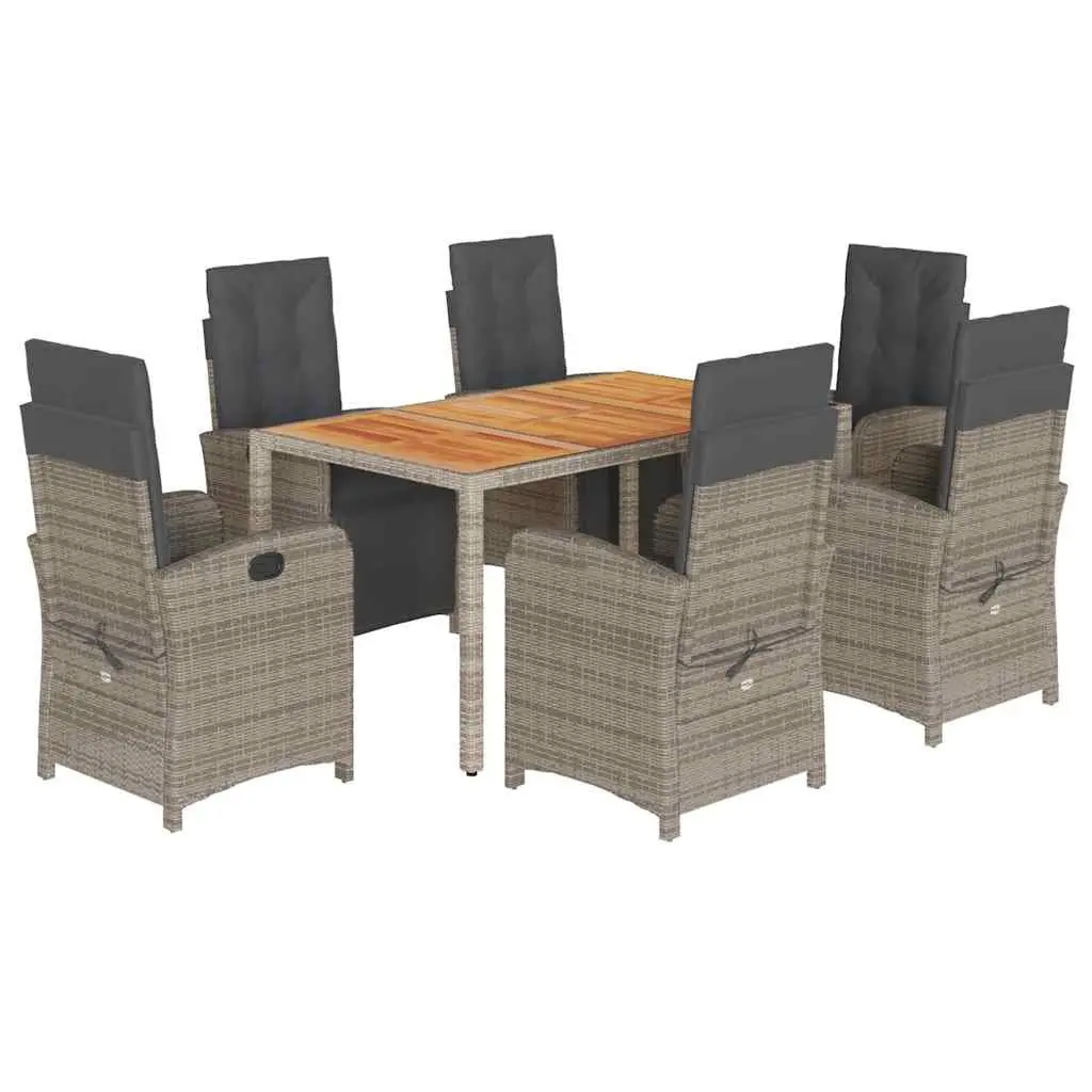 7 Piece Garden Dining Set Grey PE Rattan Outdoor Furniture with Cushions