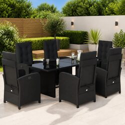 Garden Dining Set 7 Piece Outdoor Furniture Black Poly Rattan with Cushions