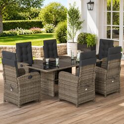 7 Piece Garden Dining Set Grey Poly Rattan Outdoor Furniture with Cushions