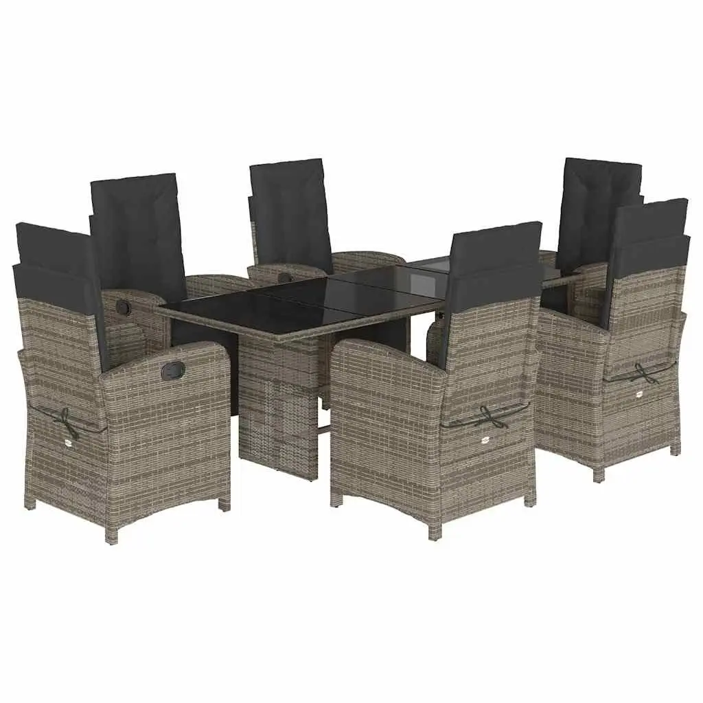 7 Piece Garden Dining Set Grey Poly Rattan Outdoor Furniture with Cushions