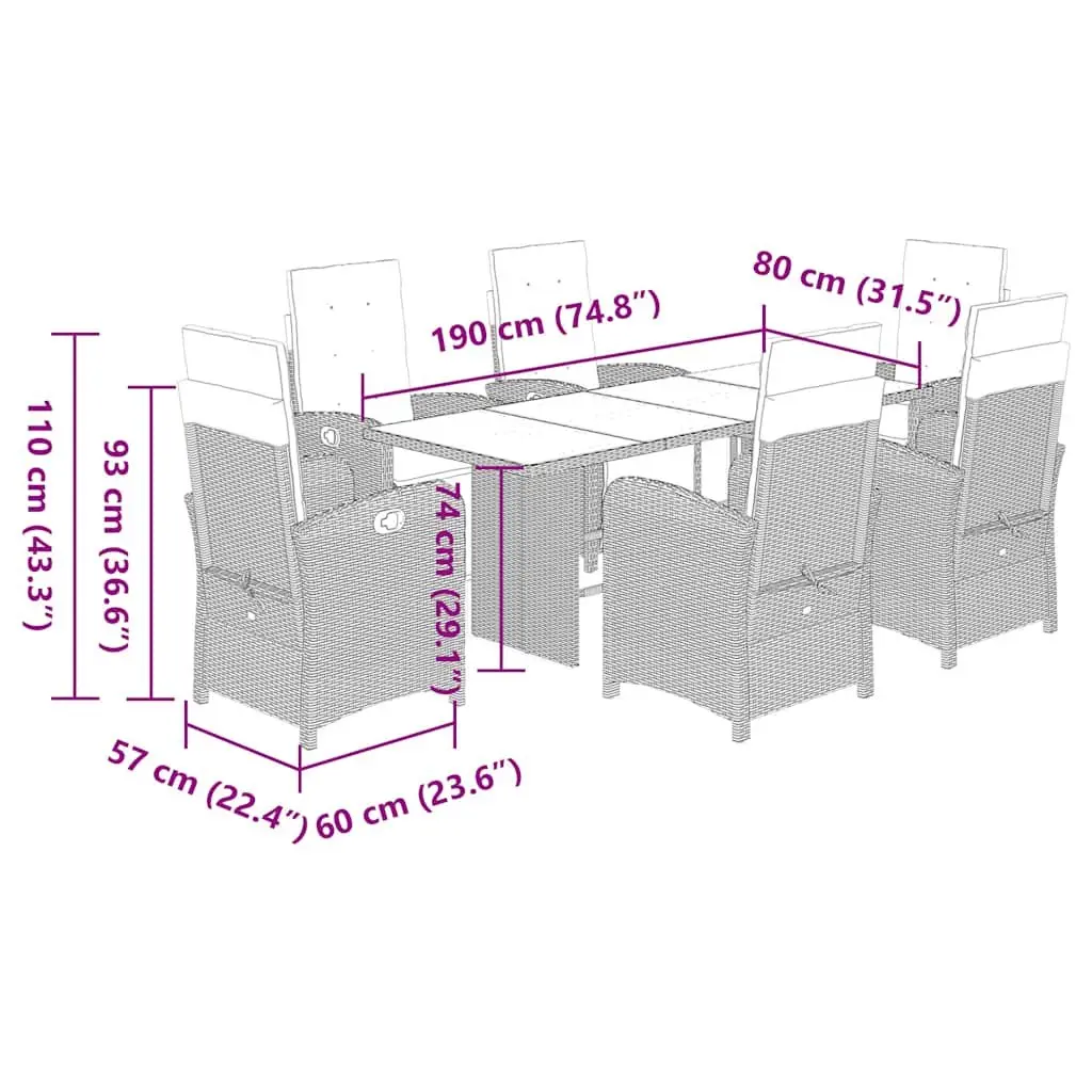 7 Piece Garden Dining Set Grey Poly Rattan Outdoor Furniture with Cushions