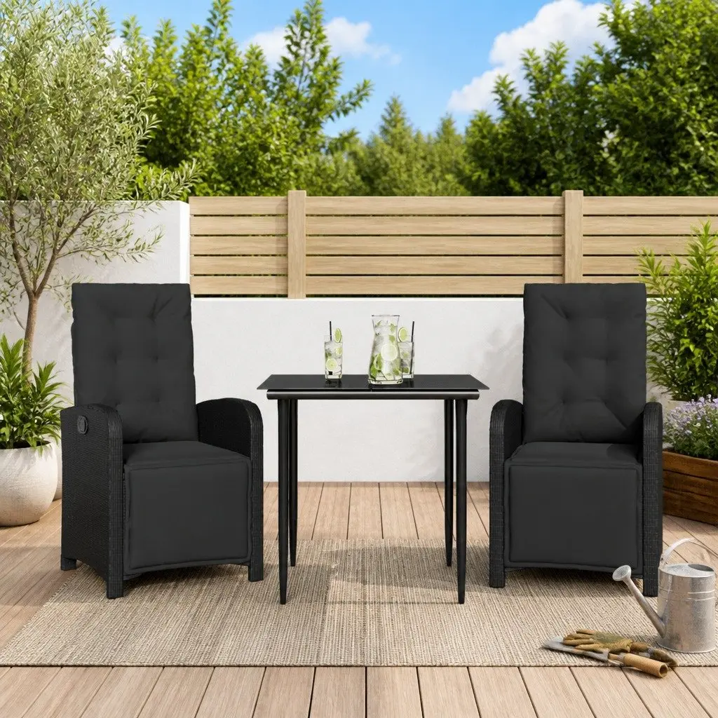 Outdoor Bistro Set 3 Piece Garden Furniture Chairs Table with Cushions Black