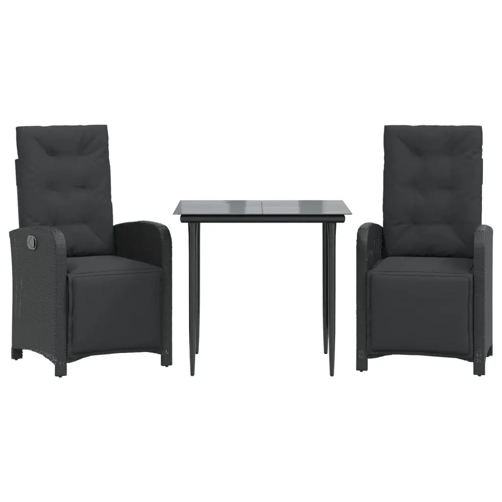 Outdoor Bistro Set 3 Piece Garden Furniture Chairs Table with Cushions Black