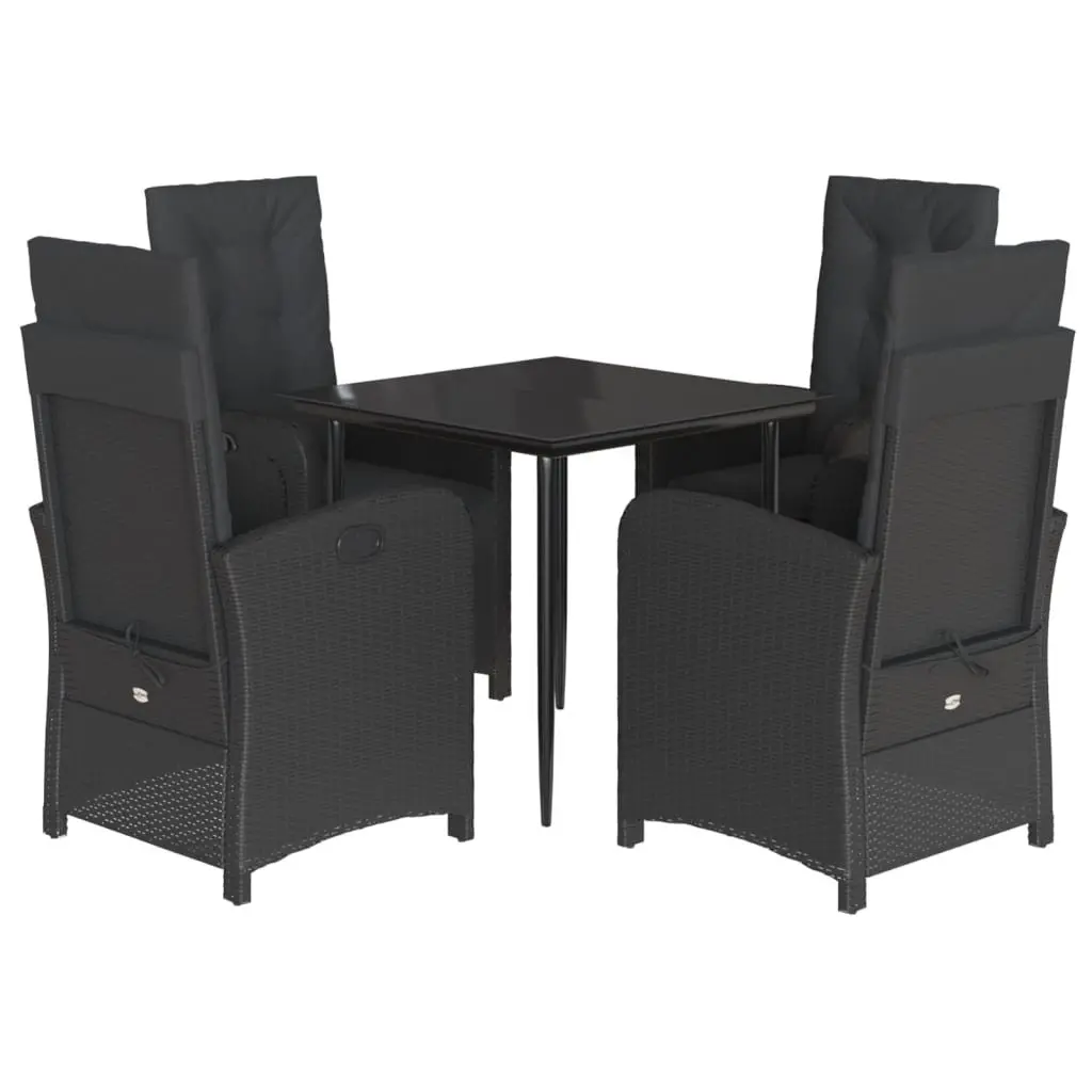 5 Piece Garden Dining Set Black Poly Rattan Outdoor Furniture with Cushions