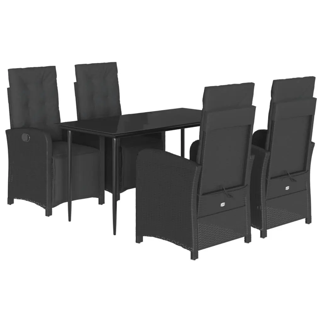 5 Piece Garden Dining Set Black Poly Rattan Outdoor Furniture with Cushions
