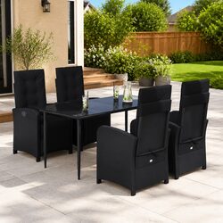 5 Piece Garden Dining Set Outdoor Furniture Black Poly Rattan with Cushions