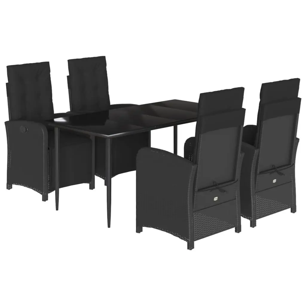 5 Piece Garden Dining Set Outdoor Furniture Black Poly Rattan with Cushions