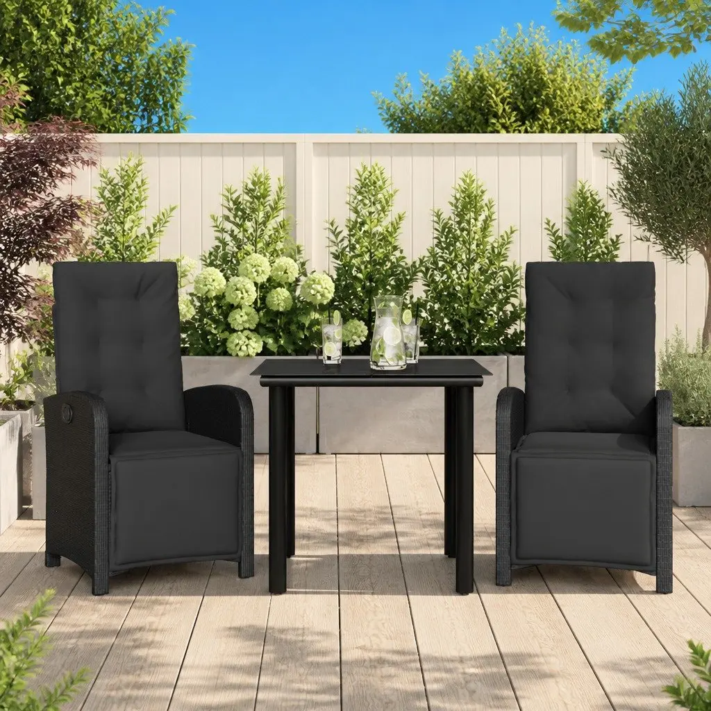 Outdoor Bistro Set 3 Piece Garden Furniture Black Poly Rattan with Cushions