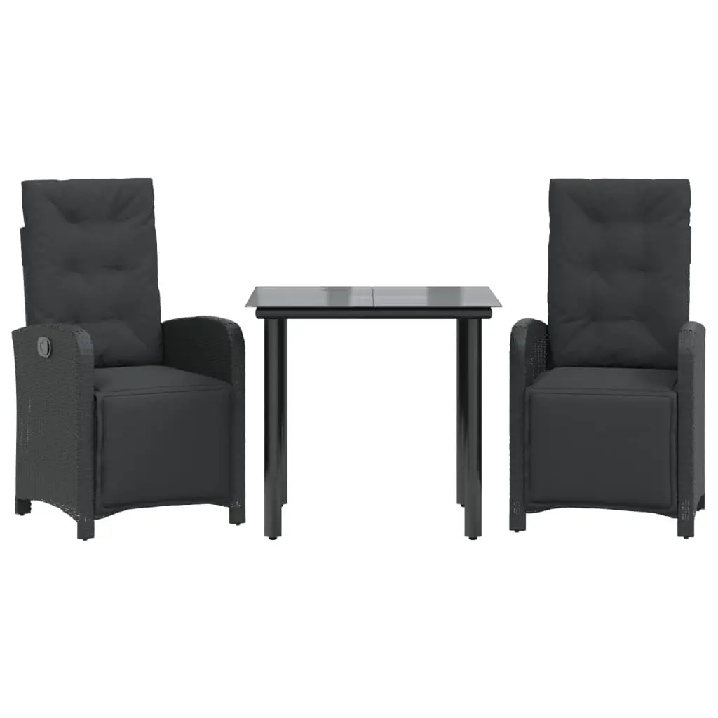 Outdoor Bistro Set 3 Piece Garden Furniture Black Poly Rattan with Cushions