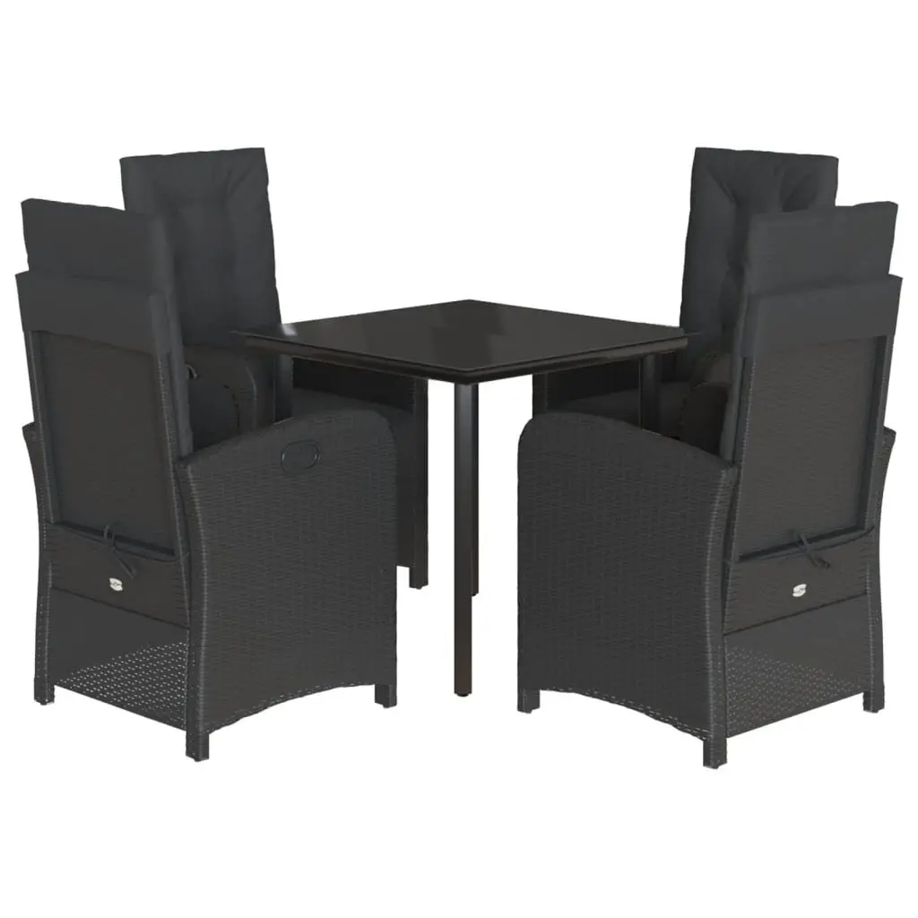 5 Piece Garden Dining Set Outdoor Furniture Black Poly Rattan Table Chairs