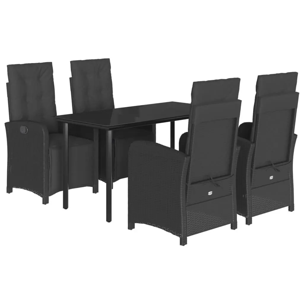 5 Piece Outdoor Garden Dining Set Black Poly Rattan Chairs Table Cushions