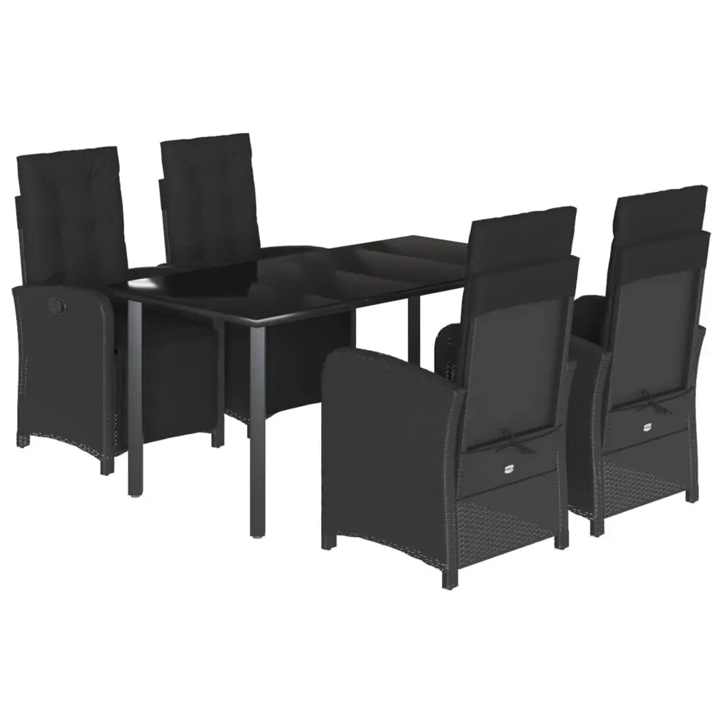 Garden Dining Set 5 Piece Outdoor Furniture Black Poly Rattan Table Chairs