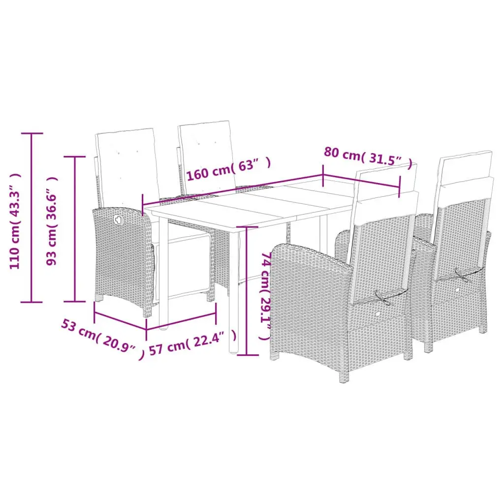 Garden Dining Set 5 Piece Outdoor Furniture Black Poly Rattan Table Chairs