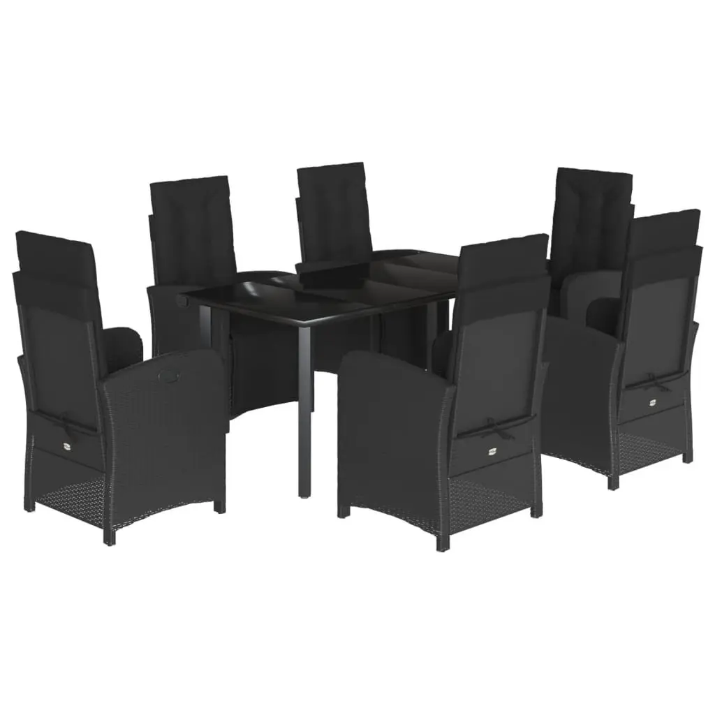 7 Piece Garden Dining Set with Cushions Black Poly Rattan Outdoor Furniture