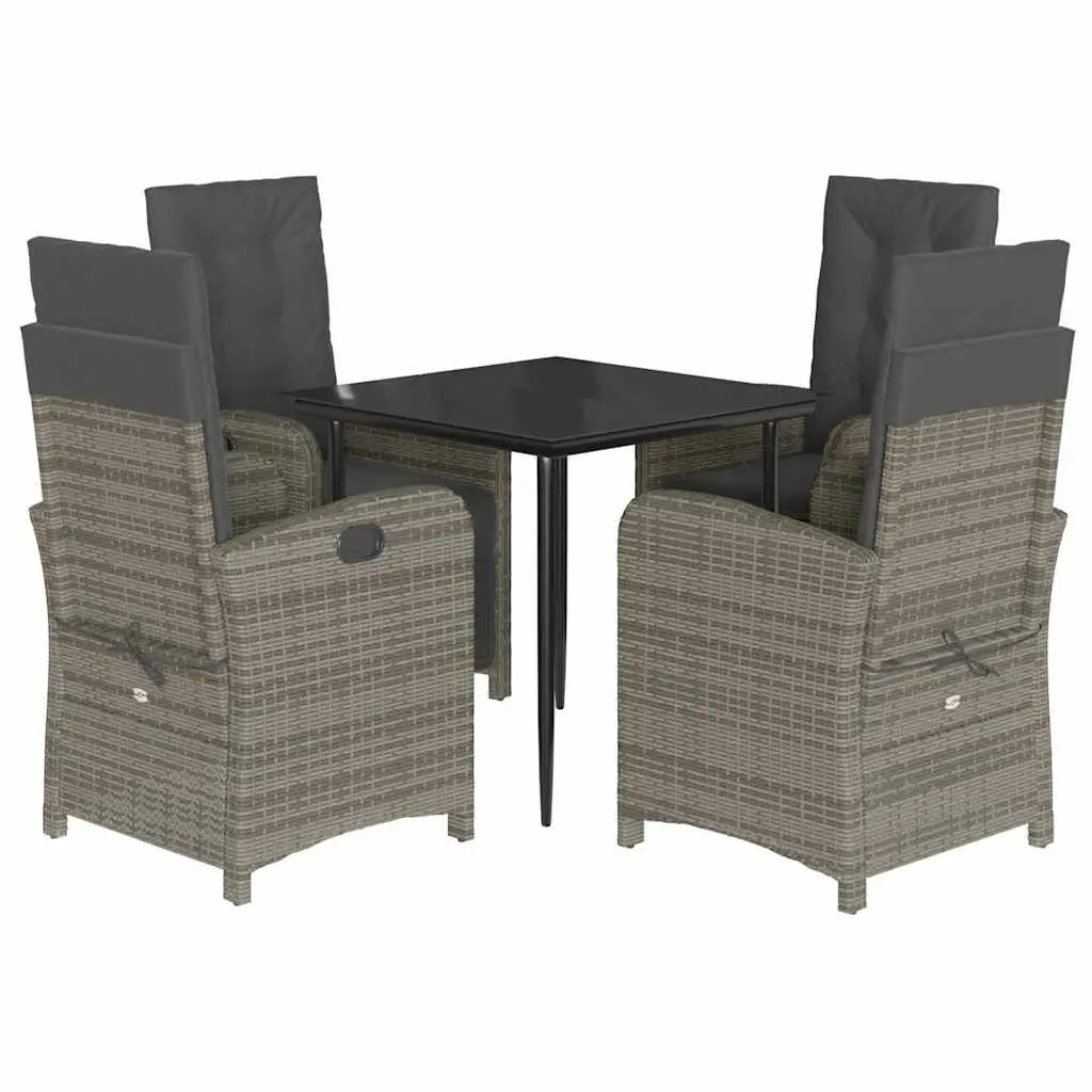 5 Piece Garden Dining Set with Cushions Grey Poly Rattan Outdoor Furniture