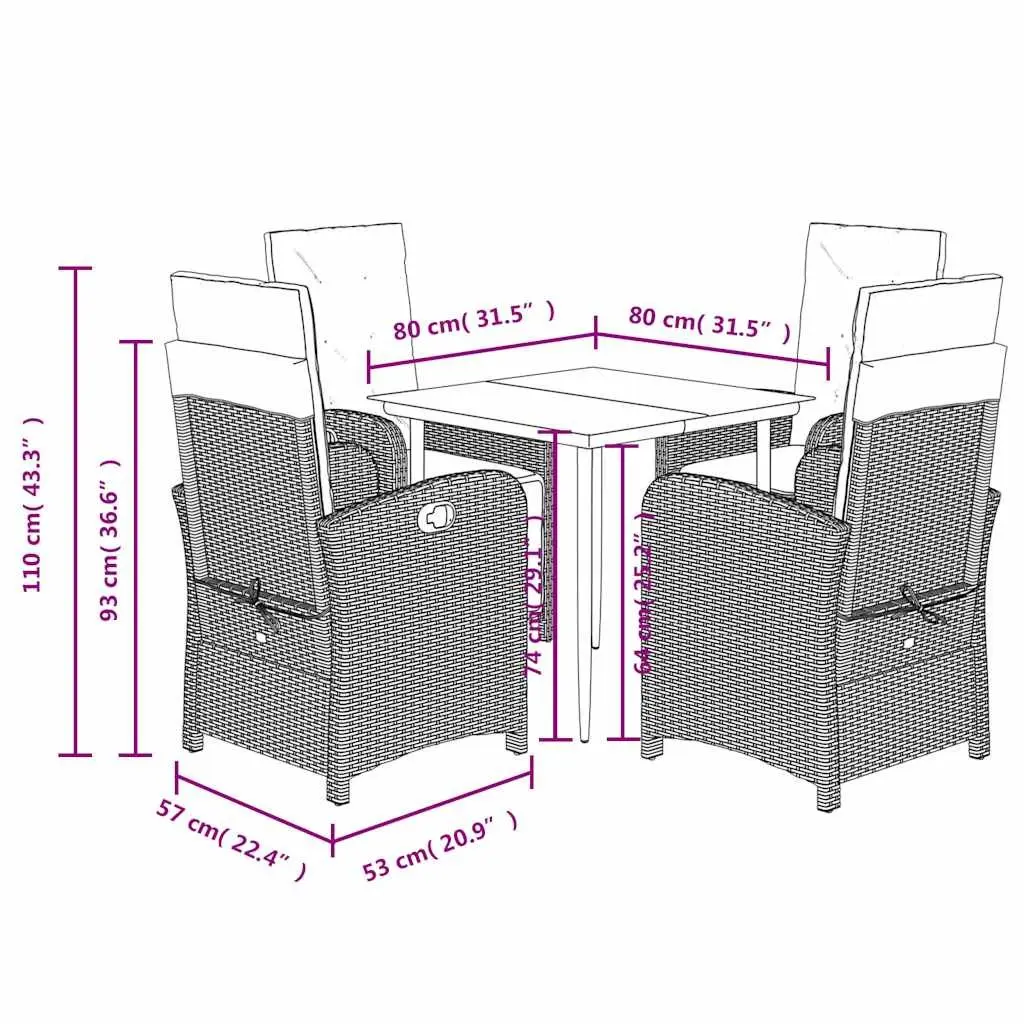 5 Piece Garden Dining Set with Cushions Grey Poly Rattan Outdoor Furniture