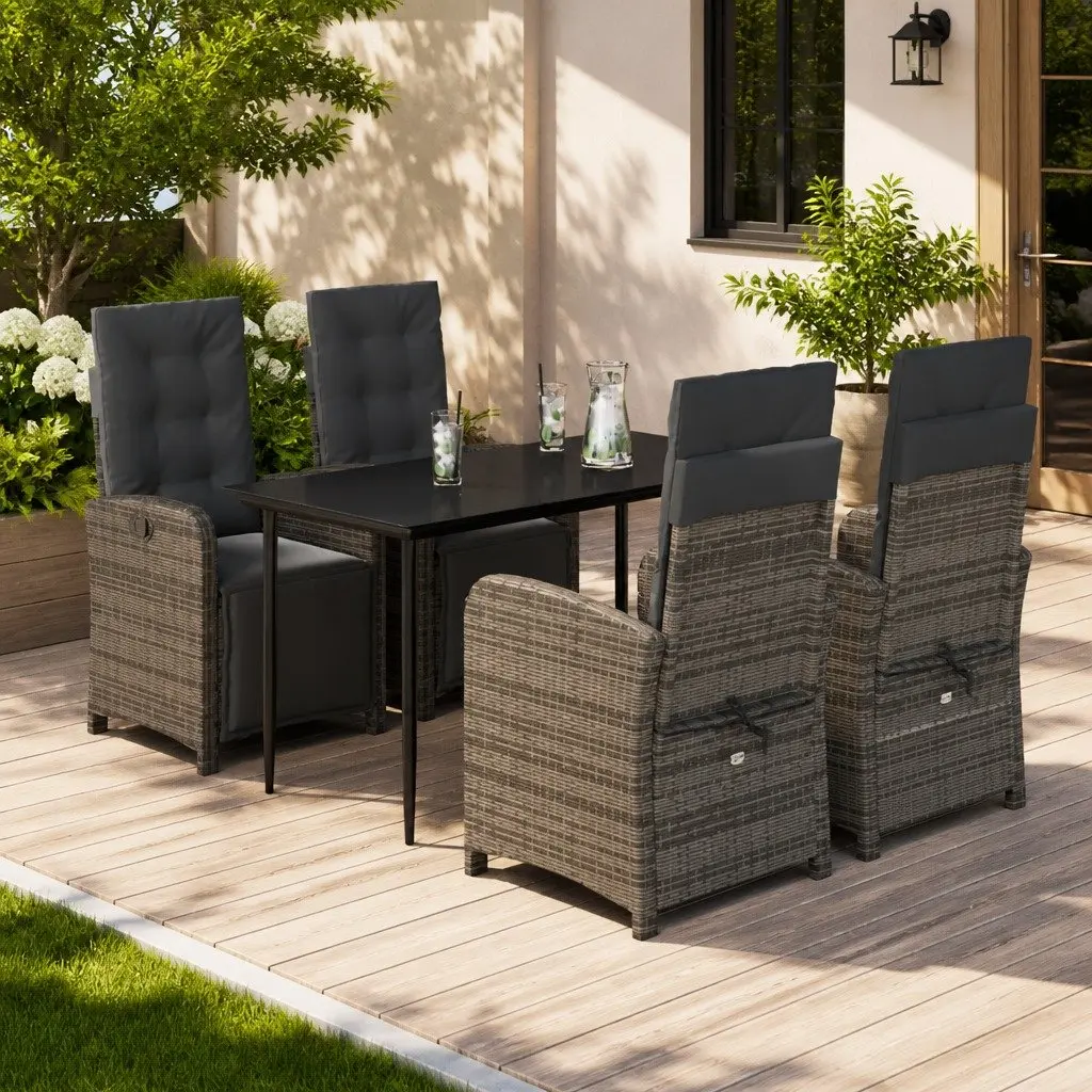 Garden Dining Set 5 Piece Grey Poly Rattan Outdoor Furniture with Cushions