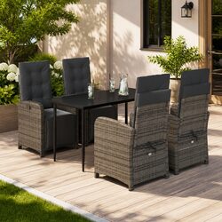 Garden Dining Set 5 Piece Grey Poly Rattan Outdoor Furniture with Cushions