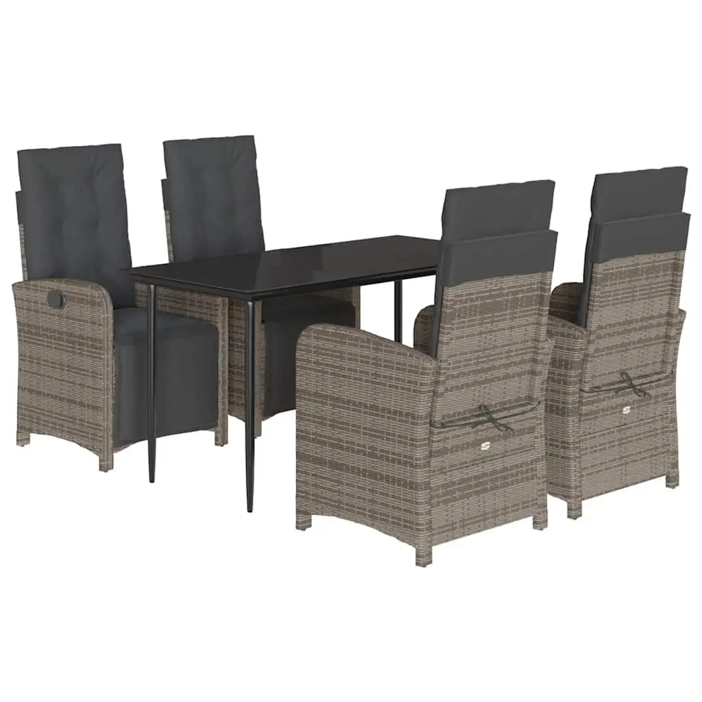 Garden Dining Set 5 Piece Grey Poly Rattan Outdoor Furniture with Cushions
