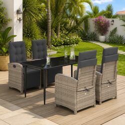 5 Piece Garden Dining Set Outdoor Furniture Grey Poly Rattan Chairs Table