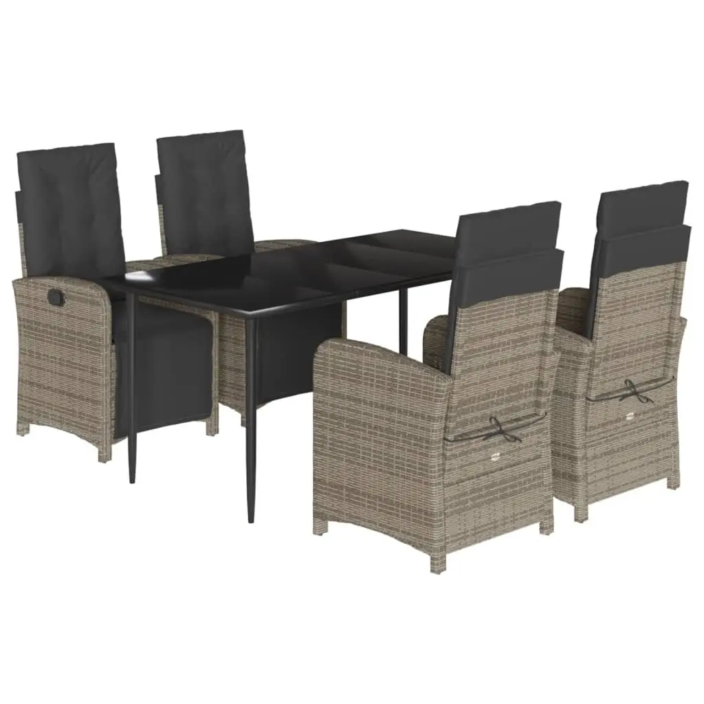 5 Piece Garden Dining Set Outdoor Furniture Grey Poly Rattan Chairs Table