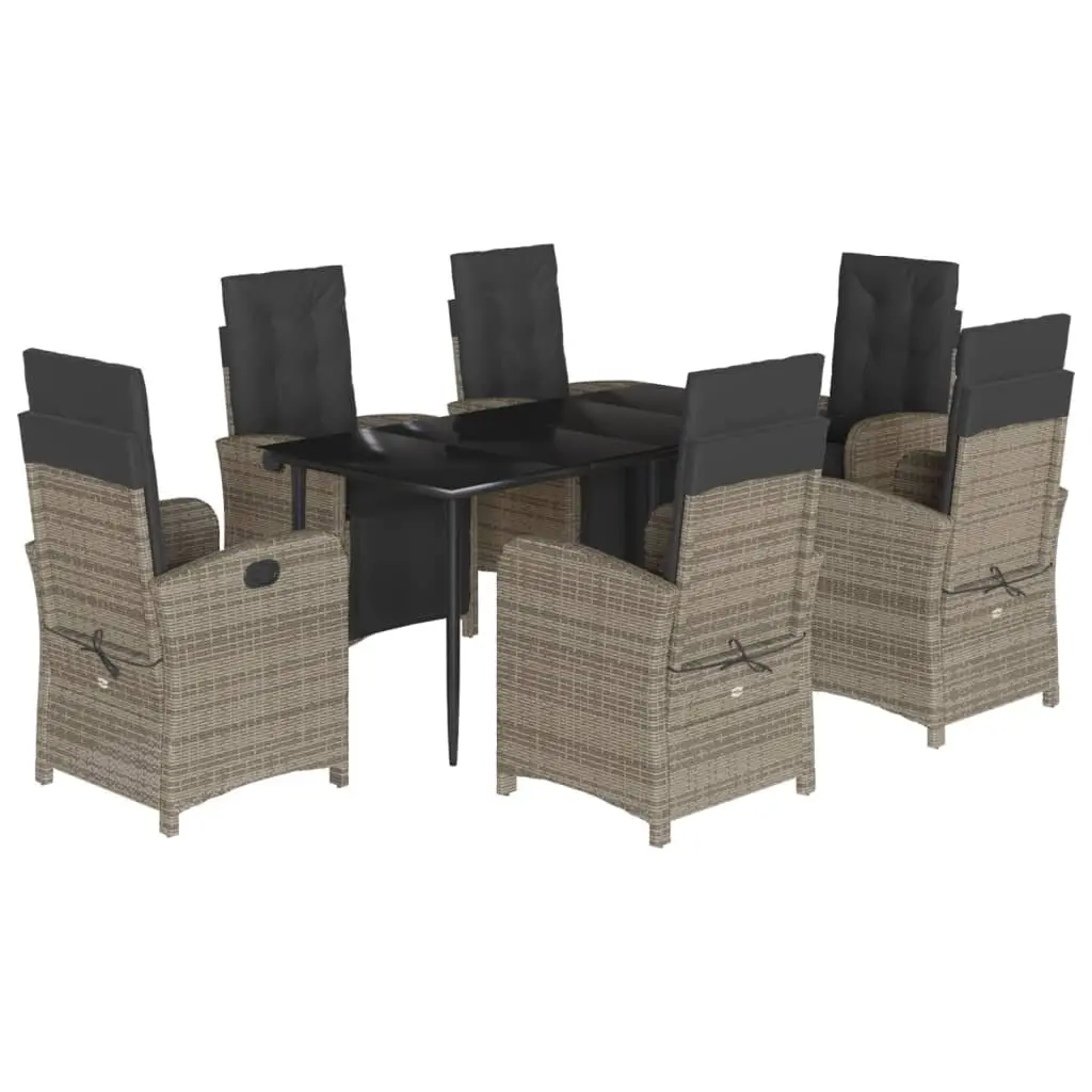 7 Piece Garden Dining Set with Cushions Adjustable Backrest Grey Poly Rattan Outdoor Furniture